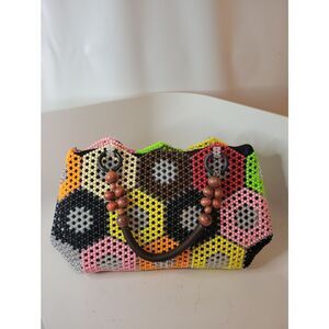 Adorable Large Handmade Colorful Beaded Hexagon Pattern Women's Handbag